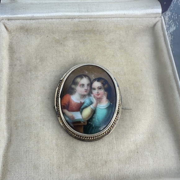 Antique Painted Portrait Brooch